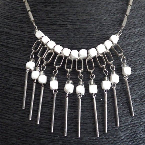 Pewter & Wood Necklace Bib by Kien - Picture 1 of 6